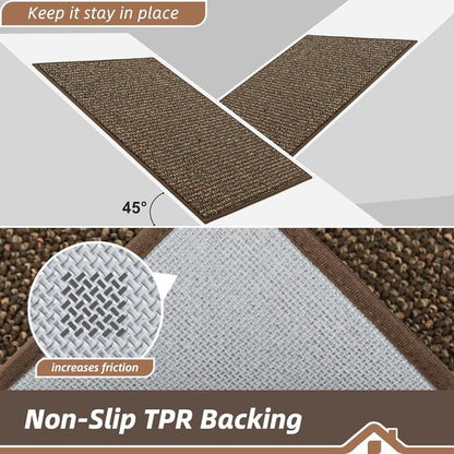 BEQHAUSE Dirt Trapper Door Mat - Non-Slip, Washable Entryway Rug | 17" x 30", Brown, Low Profile Design