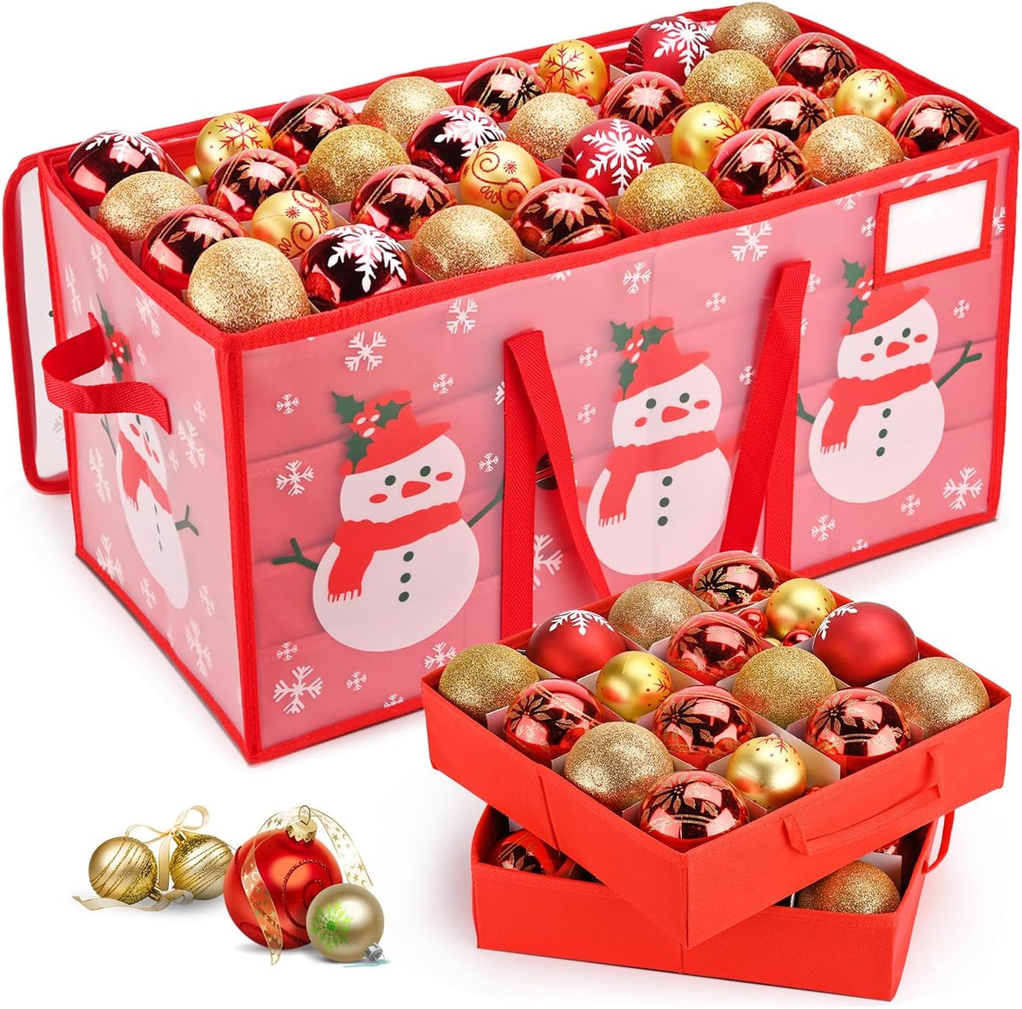 Regine Switzerland Christmas Ornament Storage Box - Waterproof, Adjustable Dividers, 128 Capacity, Dual Zippers