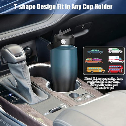 HYDROWION 40oz Insulated Water Bottle - Leakproof Design with Straw & Flex Cap | Fits Car Cup Holder, Black