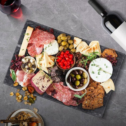 Flexzion Rectangular Marble Cheese Board - 11.5 x 15 Inch Black Marble Serving Board for Baking, Charcuterie, Pastry, Trivet - Non-Stick Heat Resistant Marble Cutting Boards for Kitchen
