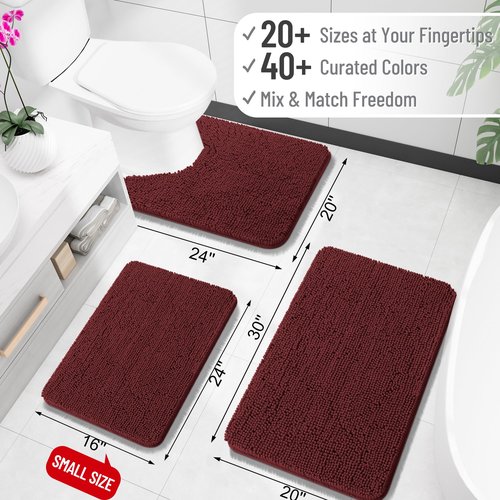OLANLY Bathroom Rugs 59x24, Extra Soft Absorbent Chenille Bath Rugs, Rubber Backing Quick Dry, Machine Washable Bath Mats for Bathroom Floor, Tub and Shower, Home Decor Accessories, Andorra Red-Brown