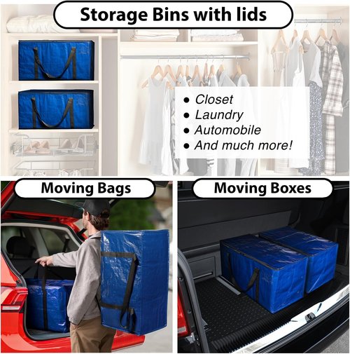 ClearSpace Heavy Duty Moving Bags - Large Storage Bags with Backpack Straps & Zippers | 8 Pack for Easy Moving & Travel