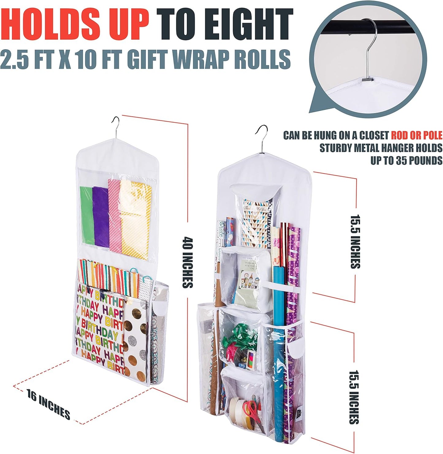 Skiennix Double-Sided Gift Bag & Wrap Organizer - Stylish White Design for Easy Storage