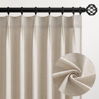 Pinch Pleated Linen Curtains 108 Inches long for Living Room 2 Panels Set Oatmeal Flax Pleat Drapes Back Tab Semi Sheer Fall Cozy Boho Ceiling to Floor 108 Inch Curtains for Bedroom Window,9FT