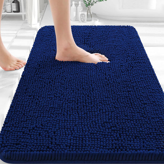 OLANLY Bathroom Rugs - Extra Soft Chenille Bath Mats | Quick-Dry, Machine Washable, 30x18 Navy