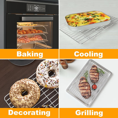 Skiennix 3-Tier Stackable Cooling Rack - Heavy Duty Baking Rack for Cookies, Pizza, Cakes | 15.8” x 10” - Dishwasher Safe