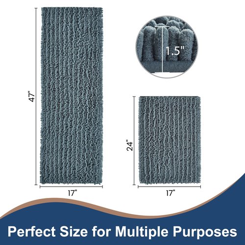 Luxury Chenille Dusty Blue Bathroom Rugs Sets 2 Piece, Thickened Hot Melt Rubber Bottom Bath Mats for Bathroom Non Slip,Bath Rugs Quick Dry Machine Washable for Shower Mat (47"x17"+17"x24")