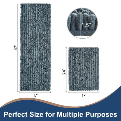 Luxury Chenille Dusty Blue Bathroom Rugs Sets 2 Piece, Thickened Hot Melt Rubber Bottom Bath Mats for Bathroom Non Slip,Bath Rugs Quick Dry Machine Washable for Shower Mat (47"x17"+17"x24")