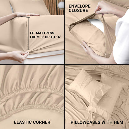 Utopia Bedding Twin Bed Sheets Set - Pack of 2 Sheet Sets - Perfect for Spa, Hotel, & Guest Bedroom - Brushed Microfiber - Shrinkage and Fade Resistant - Easy Care (Beige)
