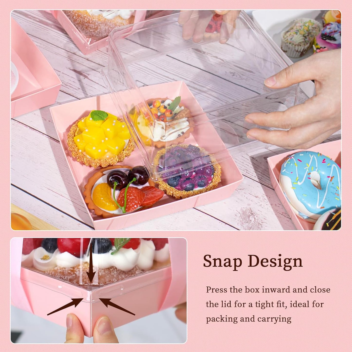 Regine Switzerland Paper Cake Boxes - 50 Pack Pink Clear Lid Containers for 4-6 Inch Desserts | Perfect for Valentine's Day