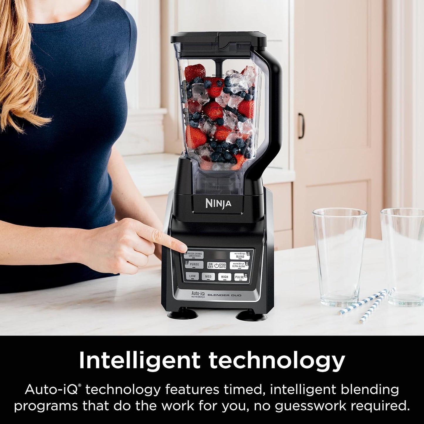 Ninja BL642 Nutri Ninja Blender - 1200W Auto-iQ Base with 72 oz. Pitcher & To-Go Cups | Black