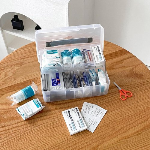 Large Bandage Organizer - 2-Tier Plastic Storage Container with Lid for Home & Office Use