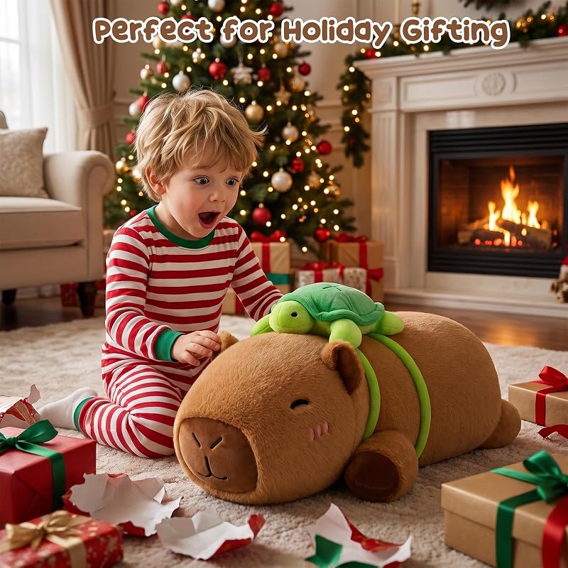30-Inch Giant Capybara Plush Pillow - Large Capybara Stuffed Animal, Variation: Turtle Capybara