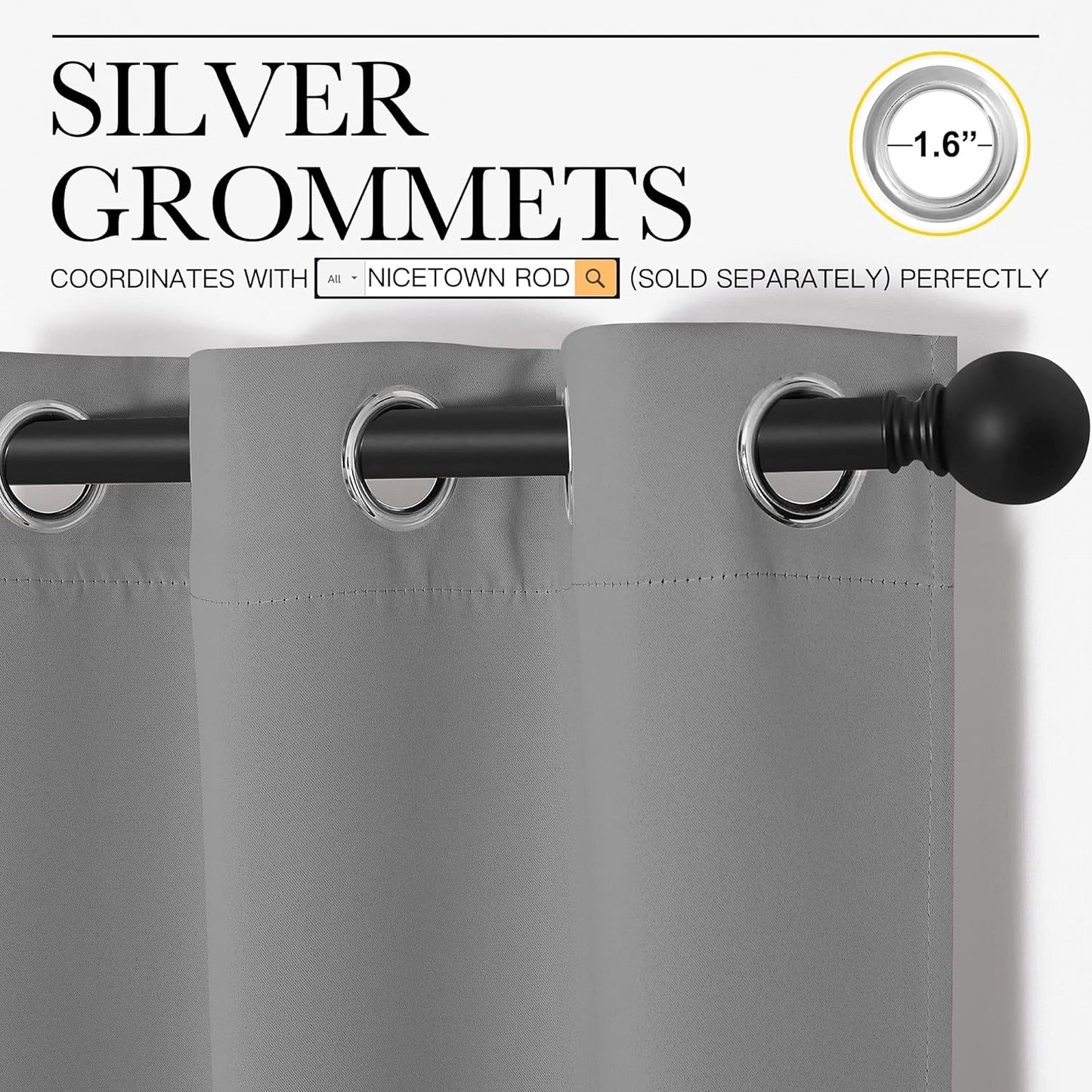 NICETOWN Thermal Insulated Blackout Curtains - Kids' Nursery Drapes, Silver Grey, 2 Panels (W42 x L68-Inch)