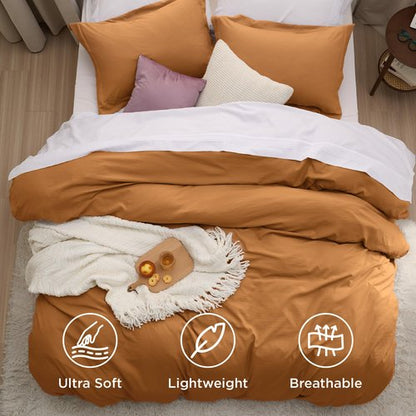 Bedsure Honey Ginger Duvet Cover King Size - 3 Pieces Prewashed Cotton-Like Polyester Extra Soft Bedding Set, Includes 1 Duvet Cover 104x90 Inches with Zipper Closure & 2 Pillow Shams, No Comforter