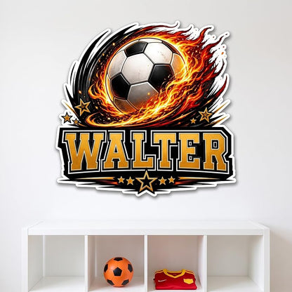 Personalized Soccer Wall Decal with Name - Style 1, Boys Room Football Wall Sticker