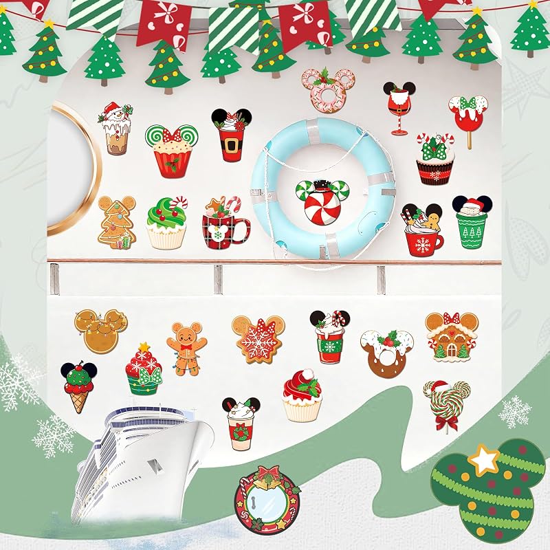Mouse Christmas Cruise Door Magnets – 24 Pcs Gingerbread Ship Decorations