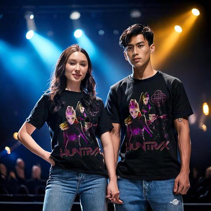 Huntrix Kpop Demon Hunters Adult Black Crew Neck T-Shirt - Stronger Together Design
