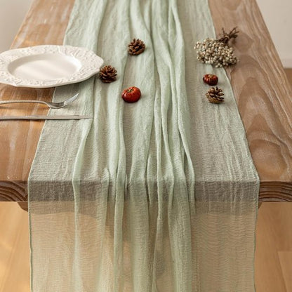 Keketoarrange Sage Green Table Runner - Rustic Boho Cheesecloth for Weddings & Events | 120 Inch