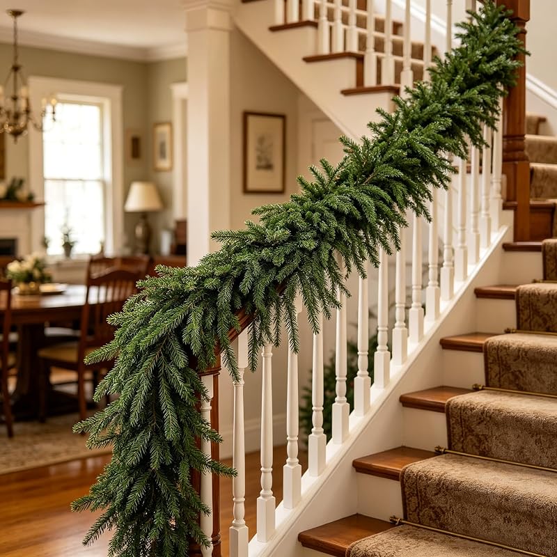 2 Pcs 9 Ft Norfolk Pine Garlands - Real Touch Artificial greenery, indoor/outdoor