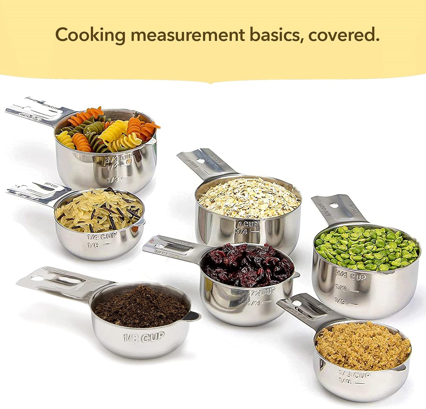 Simply Gourmet Measuring Cups - Set of 7 Stackable 304 Stainless Steel Kitchen Gadgets for Liquid & Dry Ingredients