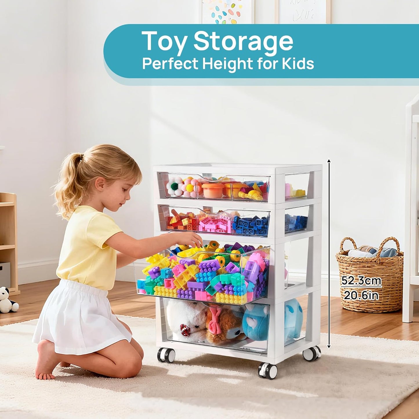 Vtopmart 4-Tier Rolling Drawer Cart - Versatile Storage Organizer for Home, Office, Crafts & Toys