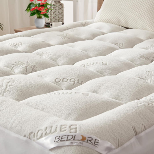 BEDLORE Twin Mattress Topper - Soft Bamboo Viscose Pillow Top for Back Pain Relief | Fits 6-15 Inch Mattresses