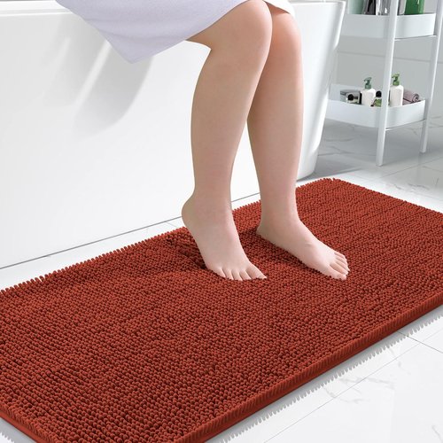 OLANLY Bathroom Rugs 47x24, Extra Soft Absorbent Chenille Bath Rugs, Rubber Backing Quick Dry, Machine Washable Bath Mats for Bathroom Floor, Tub and Shower, Home Decor Accessories, Rustic Terracotta