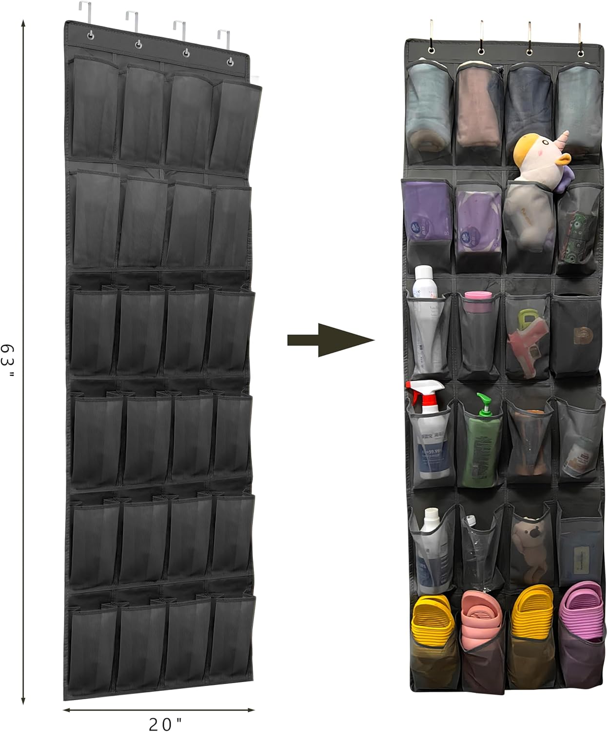 SimpleHouseware Over The Door Shoe Organizer - 24 Large Breathable Mesh Pockets | Sturdy Hanging Storage (Black)