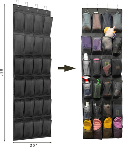 SimpleHouseware Over The Door Shoe Organizer - 24 Large Breathable Mesh Pockets | Sturdy Hanging Storage (Black)
