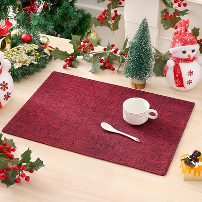 Red 6-Piece Faux Linen Placemats Set 13x19 inches – Heatproof, Easy Care