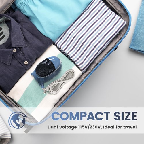 BEAUTURAL Mini Travel Steam Iron for Clothes with Dual Voltage, Non-Stick Soleplate, One Temperature Technology, Detachable Water Tank, Ideal for Sewing, Quilting and Handcraft