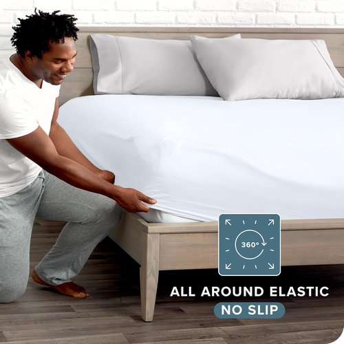 Bare Home Fitted Bottom Sheet - Ultra-Soft 1800 Microfiber Luxury - Deep Pocket Queen Size | White