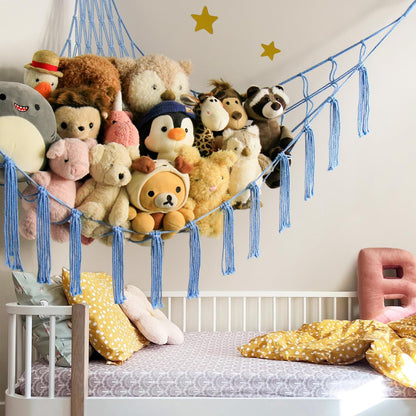 Mirolam Stuffed Animal Storage Hammock - Large Blue Toy Organizer for Nursery Decor