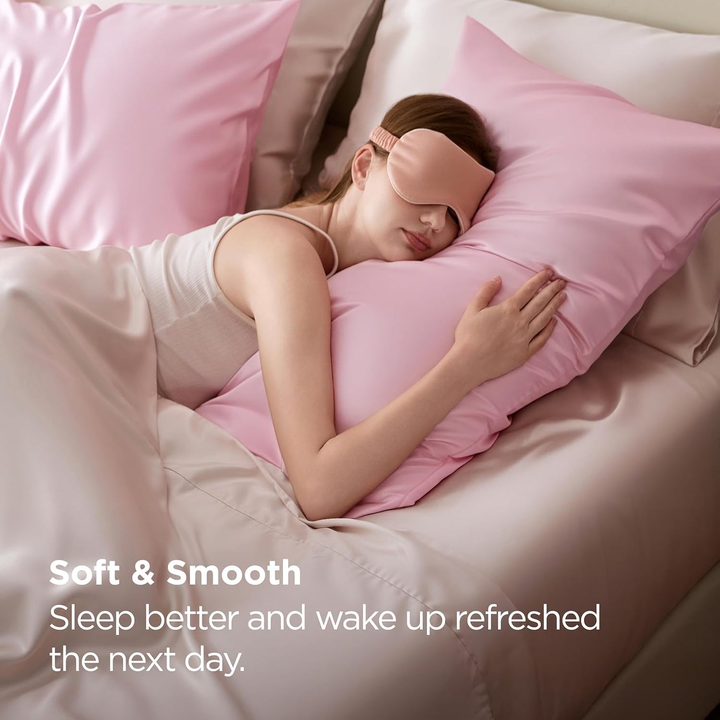 Bedsure King Size Satin Pillowcase Set - Pink Silky Pillow Cases for Hair & Skin, 20x36 Inches, 2-Pack