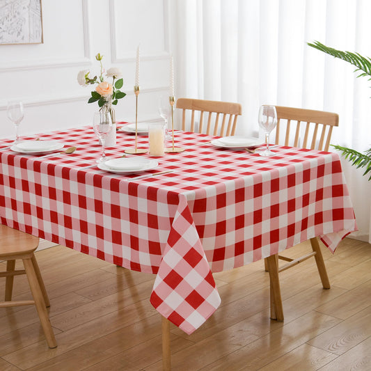 Red and White Checkered Tablecloth Spring Rectangle Buffalo Plaid Gingham Table Cloth - Oblong 60" X 120" Polyester Table Cover Reusable Water Resistant Wipeable for Summer Holiday Kitchen Decorations