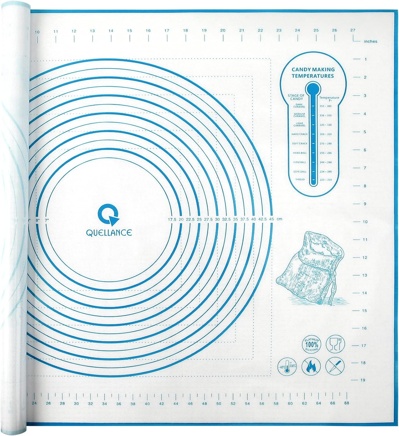 Skiennix Silicone Baking Mat - Non-Stick Pastry Mat with Measurements for Dough & Pizza | 24'' x 32'' Blue