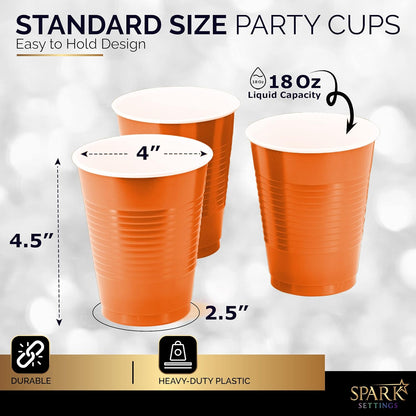 Orange 18-Ounce Disposable Cups by [Brand Name] - Strong & Sturdy Plastic Party Cups | 50 Pack for Weddings & Events