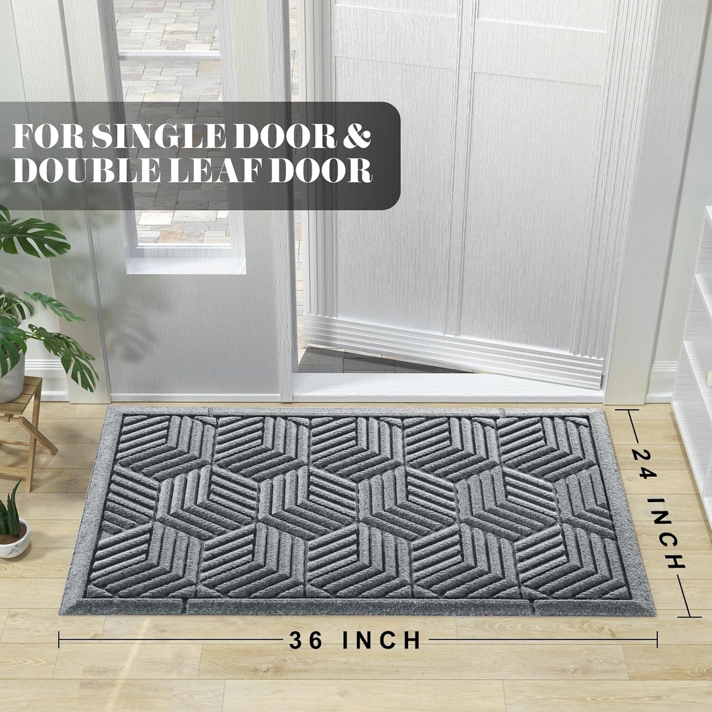 Yimobra Large Waterproof Door Mat - Heavy Duty Non-Slip Entrance Mat 36x24 | Black Gray Design