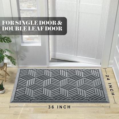 Yimobra Large Waterproof Door Mat - Heavy Duty Non-Slip Entrance Mat 36x24 | Black Gray Design