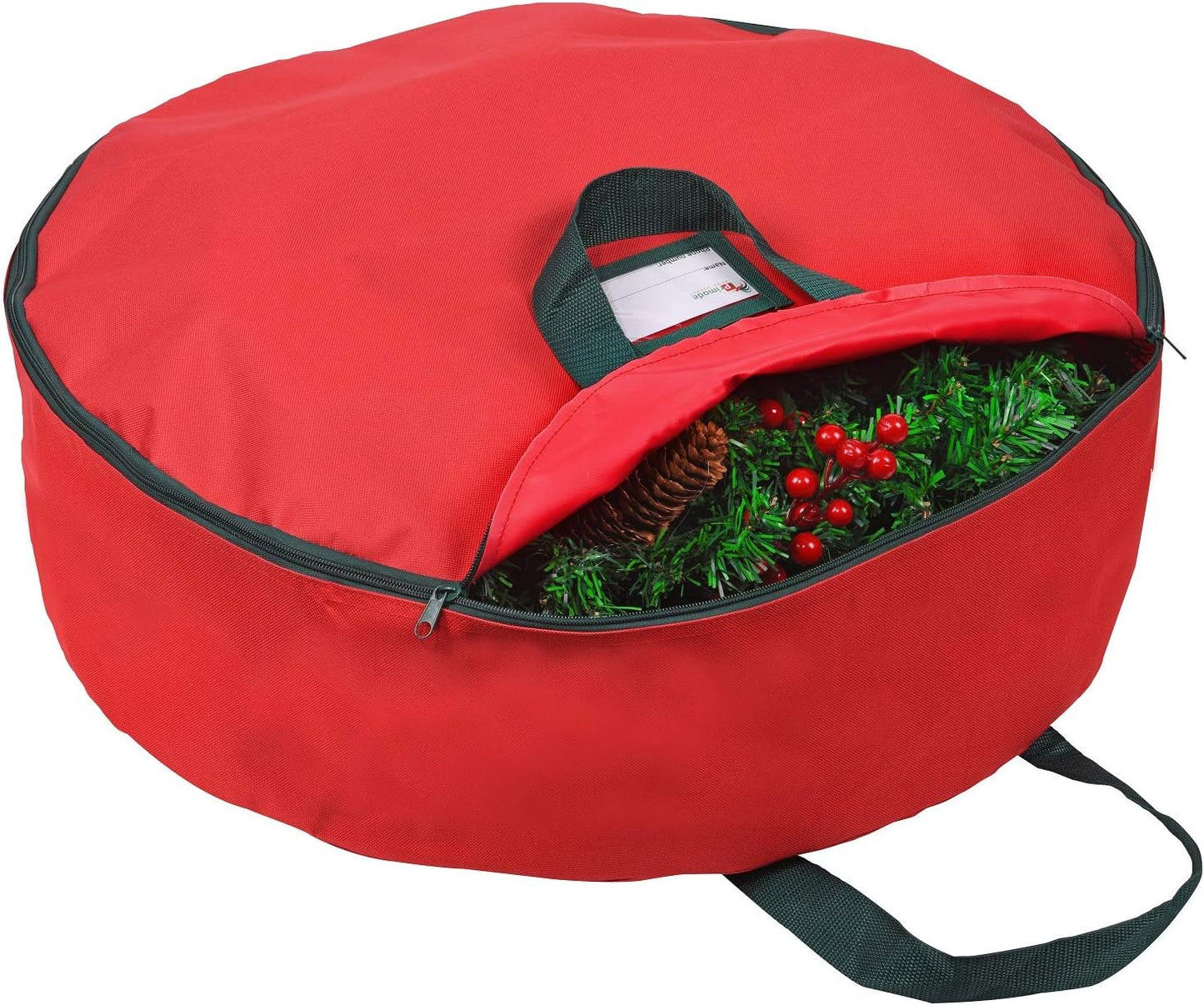 Primode Heavy Duty Wreath Storage Bag - Durable 600D Oxford Polyester for 30” Christmas Wreaths - Red