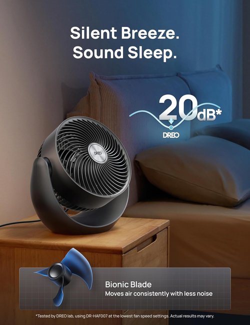 DREO 11-Inch Table Fan - Quiet Air Circulator with 60ft Strong Airflow & 120° Adjustable Tilt