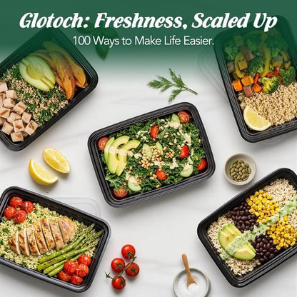 Glotoch 16oz Meal Prep Containers - 10-Pack Reusable, Leakproof & Microwave Safe | Black