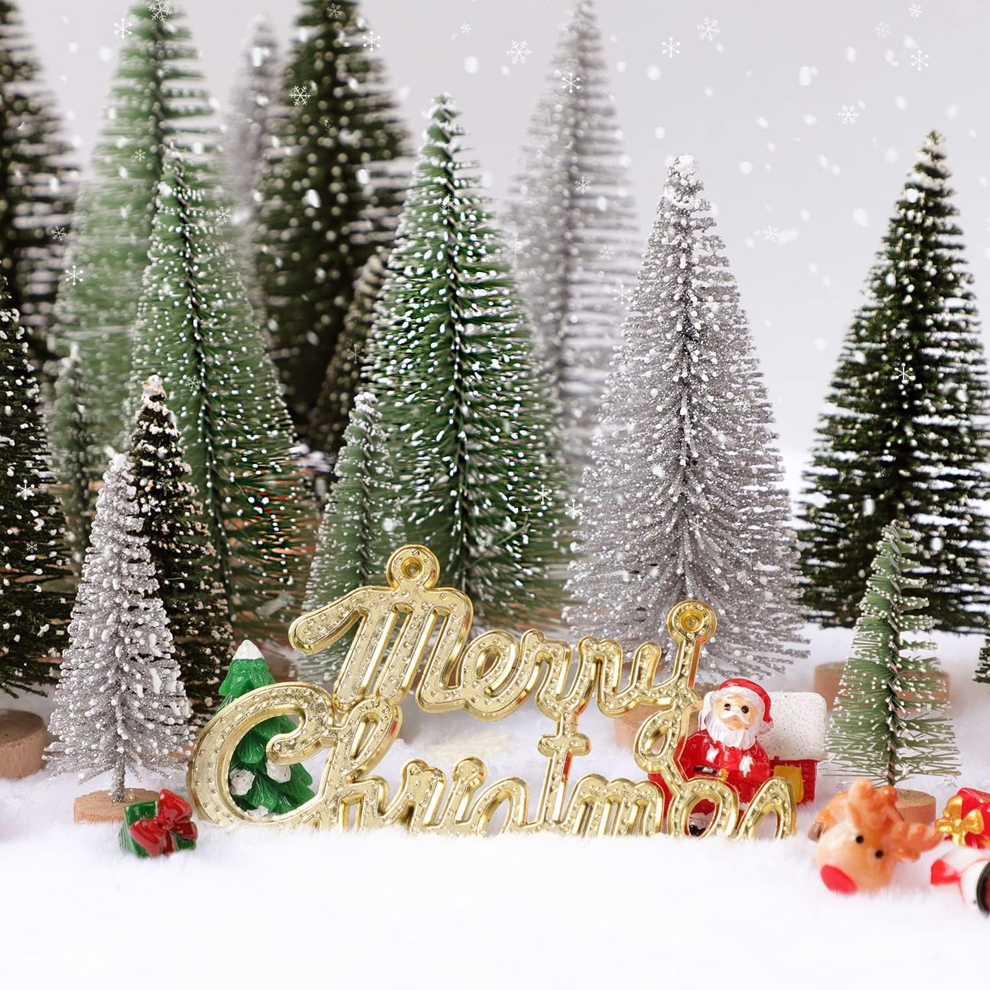 Skiennix Mini Christmas Trees - 30Pcs Artificial Bottle Brush Trees with Wooden Base for Festive Decor