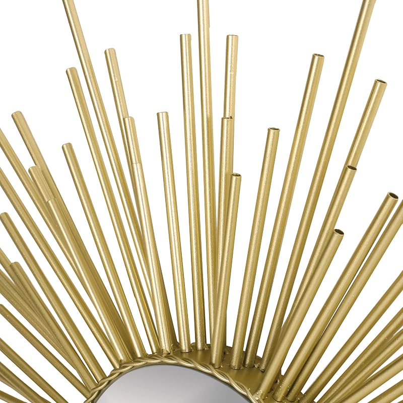 Sunburst Wall Mirror - Gold Iron Frame, 32.25"