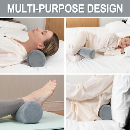 urnexttour Cervical Neck Pillow 2 Pack Memory Foam Round Roll Pillows for Pain Relief Firm Neck Brace Lumbar Pillows Grey 13.3 x 4.7 Inches