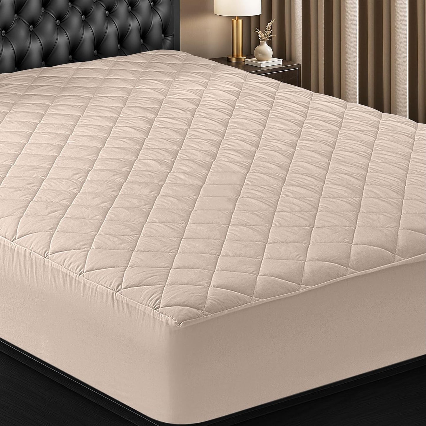 Utopia Bedding Quilted Fitted Mattress Pad - King Size Deep Pocket Protector | Machine Washable Beige