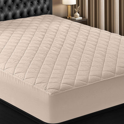Utopia Bedding Quilted Fitted Mattress Pad - Twin Size, Deep Pocket Protector, Machine Washable (Beige)