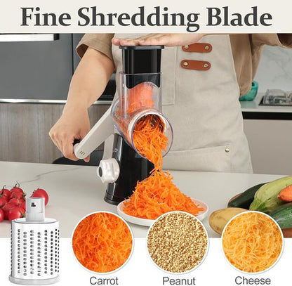 Cambom 5-in-1 Rotary Cheese Grater - Hand Crank Shredder for Fresh Cheese, Veggies & Nuts | Non-Slip Base, Black
