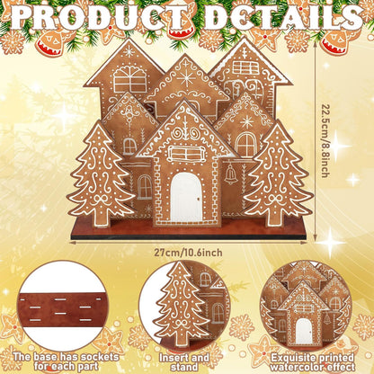 Threehoney Christmas Gingerbread House Decor - 8 Pcs Wooden Table Centerpiece for Holiday Cheer